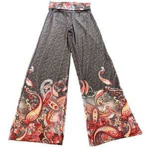 Boho Stretch Paisley Print Wide Leg Pants